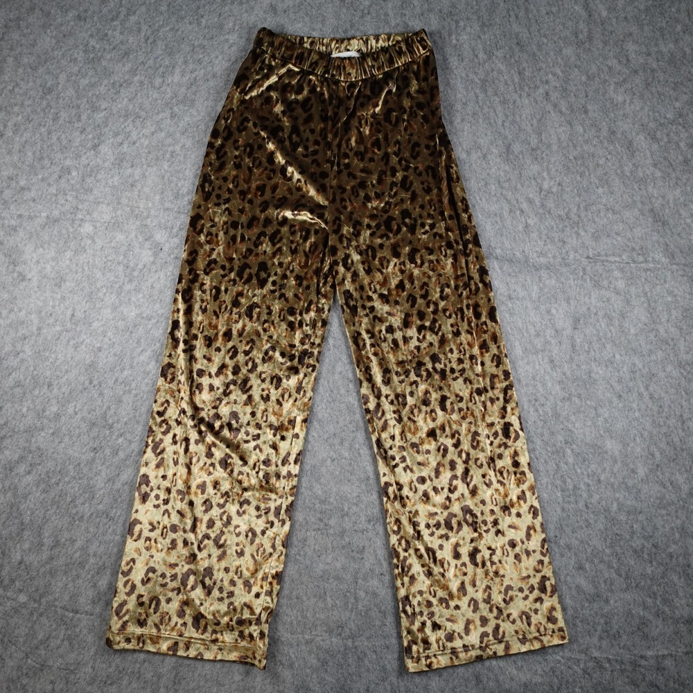 Mare Mare Pants Women Extra Small Gold Leopard Velvet Wide Leg High Rise Anthro